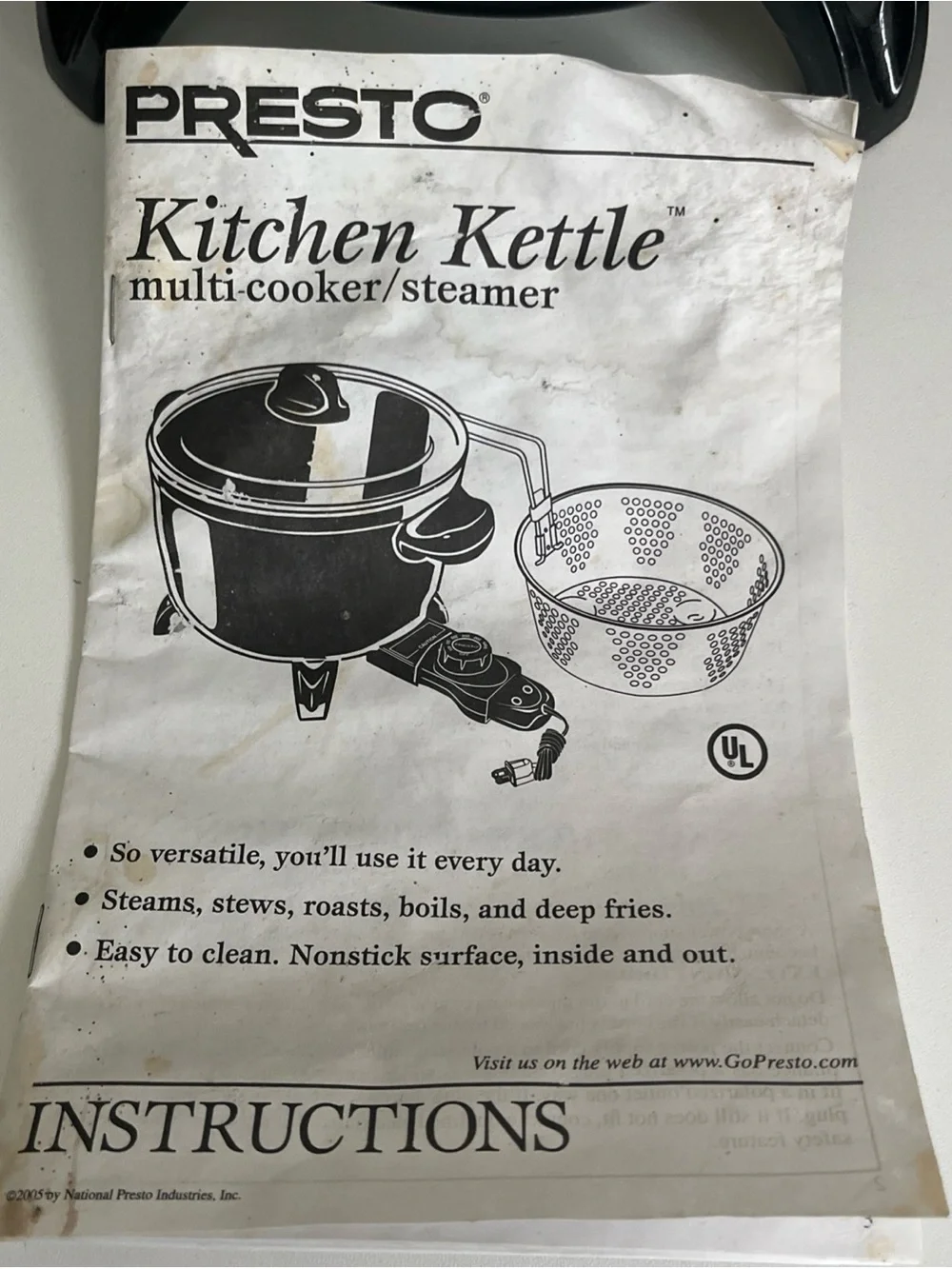 Presto Multi Cooker Steamer Deep Fry Black 6 Quart Glass lid New 0600010